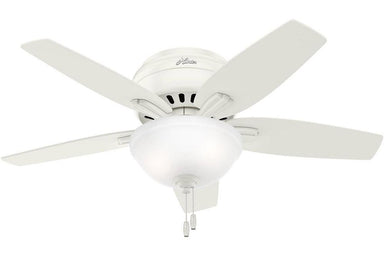 Hunter Newsome Collection - 42" Ceiling Fan in Fresh White with Low Profile Bowl Light Kit