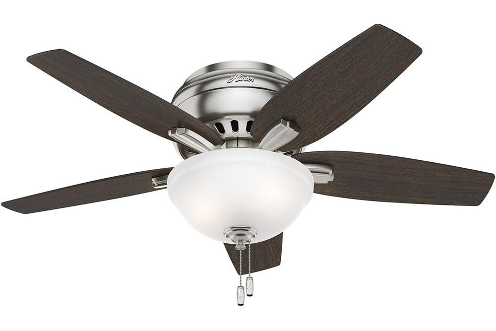 Hunter Newsome Collection - 42" Ceiling Fan in Brushed Nickel with Low Profile Bowl Light Kit