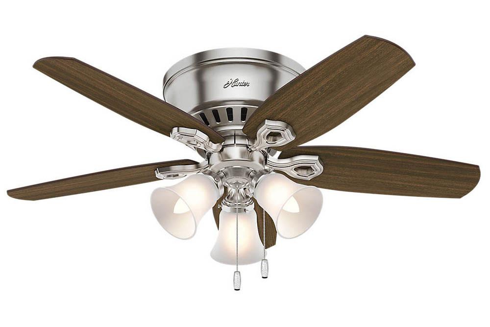 Hunter Builder Low Profile - 42" Ceiling Fan in Brushed Nickel Three Light Kit