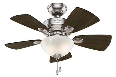 Hunter Watson - 34" Ceiling Fan in Brushed Nickel White Bowl Light Kit