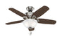 Hunter Builder Small Room - 42" Ceiling Fan in Brushed Nickel Bowl Light Kit