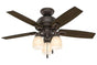 Hunter Donegan Collection - 44" Ceiling Fan in Onyx Bengal Three Light Kit