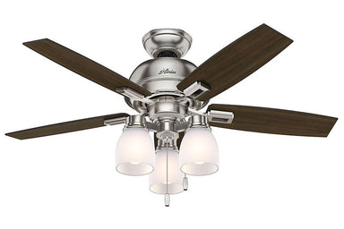 Hunter Donegan Collection - 44" Ceiling Fan in Brushed Nickel Three Light Kit