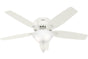 Hunter Newsome Collection - 52" Ceiling Fan in Fresh White Low Profile Bowl Light Kit