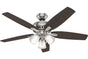 Hunter Newsome Collection - 52" Ceiling Fan in Brushed Nickel Three Light Kit