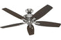 Hunter Newsome Collection - 52" Ceiling Fan in Brushed Nickel No Light Kit