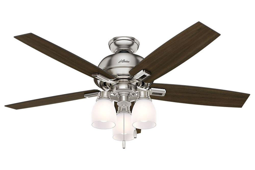 Hunter Donegan Collection - 52" Ceiling Fan in Brushed Nickel Three Light Kit