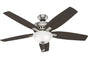 Hunter Newsome Collection - 56" Ceiling Fan in Brushed Nickel Bowl Light Kit