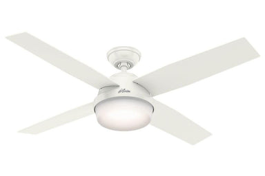 Hunter Dempsey Collection - 52" Ceiling Fan in Fresh White Integrated Light Kit- ETL Damp