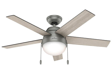 Hunter Anslee Collection - 46" Ceiling Fan in Matte Silver Integrated Light Kit