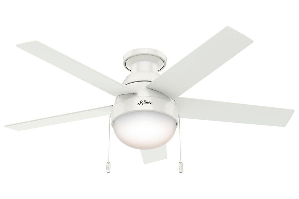 Hunter Anslee Collection - 46" Ceiling Fan in Fresh White Low Profile Integrated Light Kit