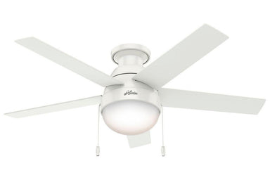 Hunter Anslee Collection - 46" Ceiling Fan in Fresh White Low Profile Integrated Light Kit