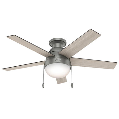 Hunter Anslee Collection - 46" Ceiling Fan in Matte Silver Low Profile Integrated Light Kit