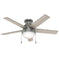 Hunter Anslee Collection - 46" Ceiling Fan in Matte Silver Low Profile Integrated Light Kit